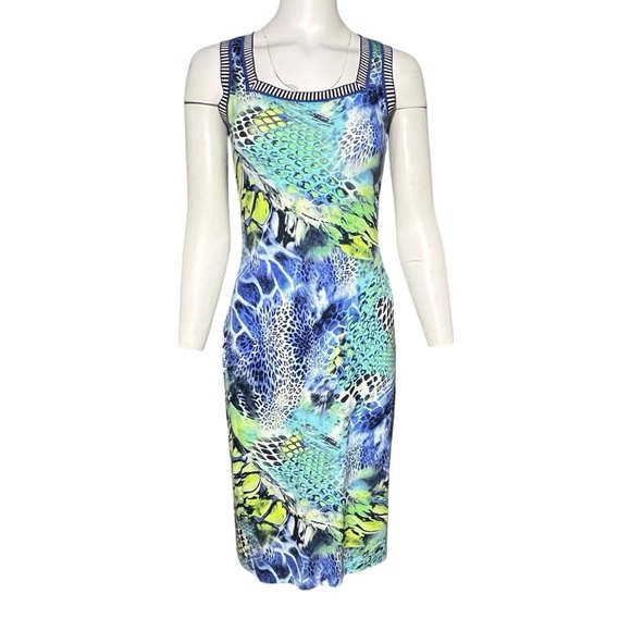 Joseph Ribkoff Dress Womens Size US 4 UK 6 Blue Green Mesh Knit Party Cocktail - Picture 1 of 8